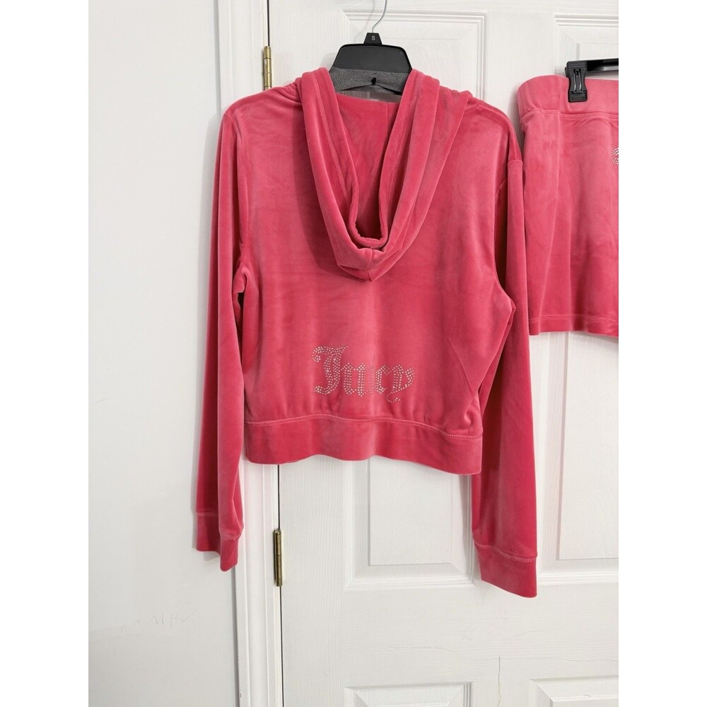 Juicy Couture Watermelon Pink Velour Tracksuit Hoodie and Shorts Set XL NWT - Picture 4 of 9